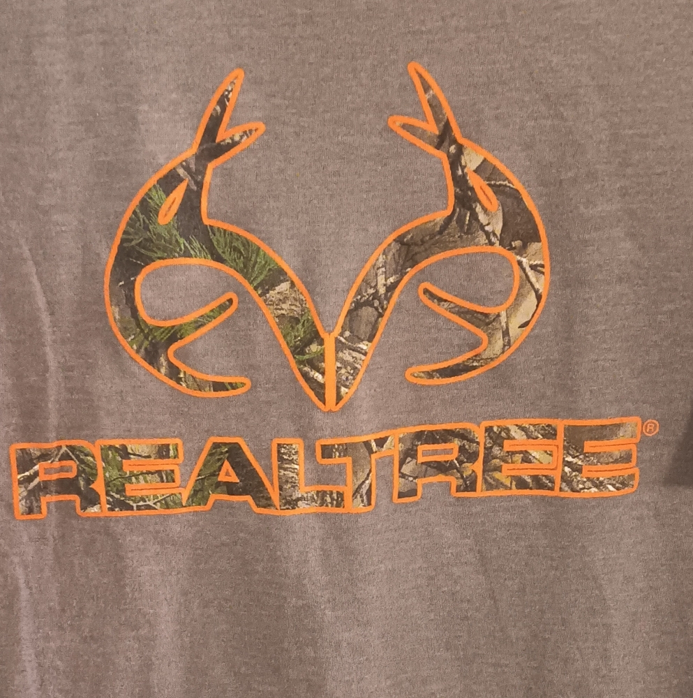 Realtree Men's  Gray Tee with Camo and Orange Logo Large - Picture 2 of 4